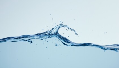 A clear splash of water forms a wave shape against a light blue background.