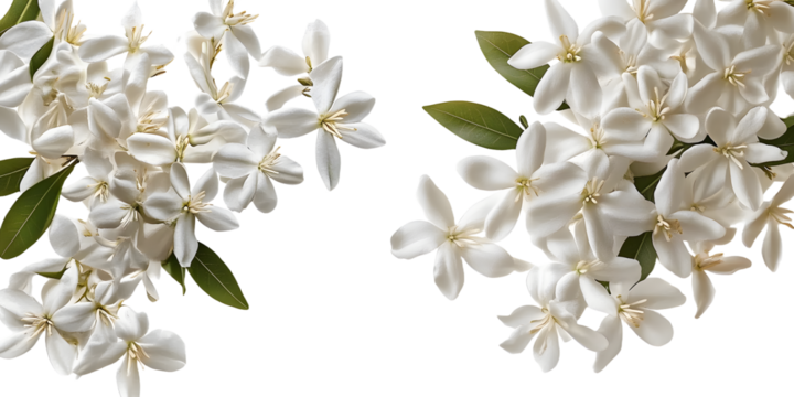 Generative Ai has created an image of isolated white jasmine flowers on a transparent background