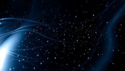 Abstract Blue Particles: Vibrant Illuminated Background with Shimmering Cosmic Waves and Mystical Light Effects
