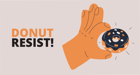 Vector illustration of a hand holding a donut like a sweet temptation in the palm of a hand