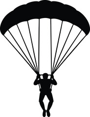 black silhouette of a parachutist descending 