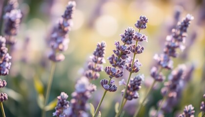Obraz premium Serene Lavender Field at Sunset Close up of Blooming Purple Flowers