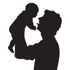 Father Kissing Baby Silhouette &ndash; Loving Dad and Infant Moment Vector