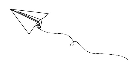 Paper Plane Continuous Line Icon, Continuous one line drawing of paper airplane flying design vector illustration, Paper plane continuous one line drawing of minimalist style and outline vector.
