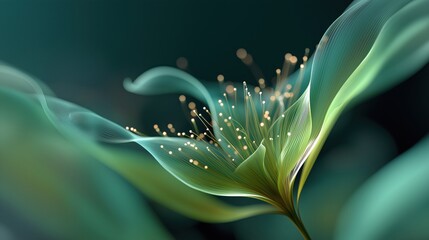 Delicate futuristic flower bloom with glowing filaments and OLO color gradients perfect for nature-inspired digital art, wellness visuals and sci-fi botanical design elements