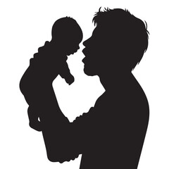 Father Kissing Baby Silhouette – Loving Dad and Infant Moment Vector
