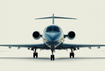 Naklejka premium Sleek private jet waiting on the runway for takeoff as the sunlight creates a stunning silhouette against the sky