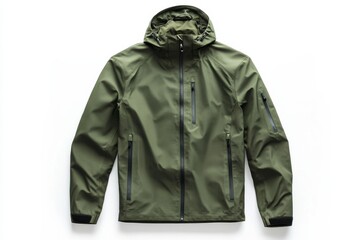 Stylish olive green waterproof jacket perfect for outdoor adventures Clean design zip closure