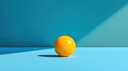 Minimalist scene with a single bright yellow ball casting shadow on a blue background, symbolizing individuality, Autism Spectrum and standing out from the norm