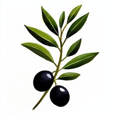 Realistic Olive Branch Illustration with Two Dark Olives and Green