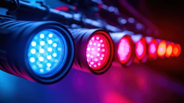 Closeup vivid colorful led lights array technology innovation