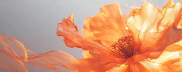 A close up image featuring a vibrant orange flower and fabric