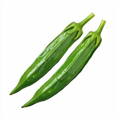 Two Fresh Green Okras Isolated on White Background