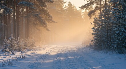 sunrise in the winter woods