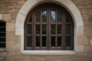 Fototapeta premium Arched window with flowery