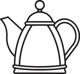 Obraz premium tea kettle line art, black outline, vector and illustration, coloring book page line art drawing