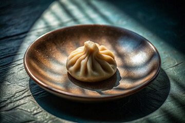 A single dumpling on a ceramic
