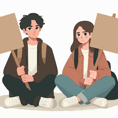  Students sitting with protest signs 