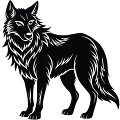 Wolf Silhouette, Animal Wild Predator, Isolated Black Shape on White Background 89