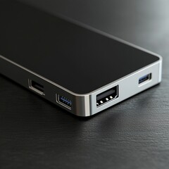 Sleek Black USB Hub Modern Device Technology Gadget Aluminum Portable Multiport Connector Computer  