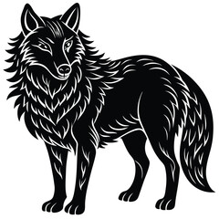Monochrome Wolf Elegant Black and White Silhouette, Animal Motif Design