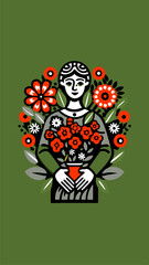 A florist holding a bouquet of flowers minimalistic image. Flat style. Vector illustration.