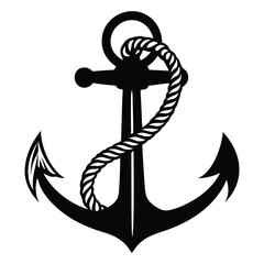Anchor isolated on white background, Anchor with rope silhouette vector illustration