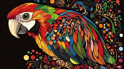 Fototapeta premium Exotic Black Parrot Vector Art with Mexican Style Elements for Vibrant Designs