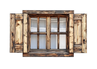 An old wooden window with shutters, isolated on Png Format and Transparent Background