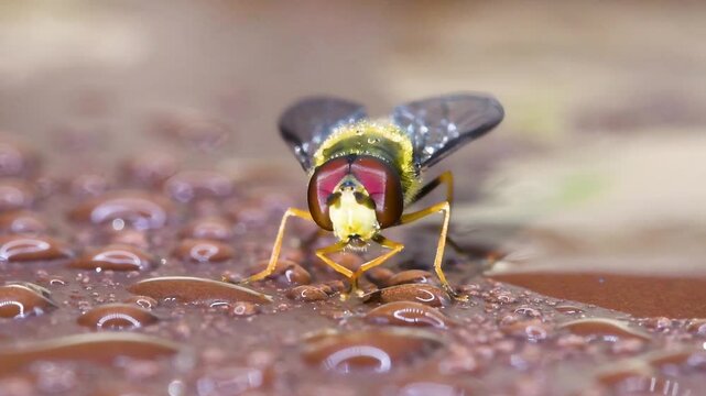 Syrphus vitripennis en train de faire sa toilette &ndash; syrphe en comportement de nettoyage