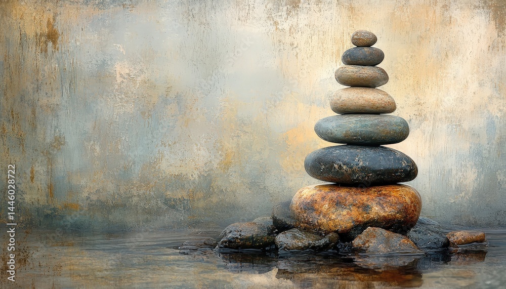 Aufkleber balanced arrangement of smooth stones on a textured surface representing tranquility and mindfulness