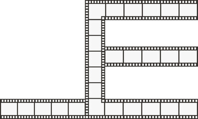 Fototapeta premium An E-shaped line path with an attached line segment, containing negative film squares, resembling a classic film strip.