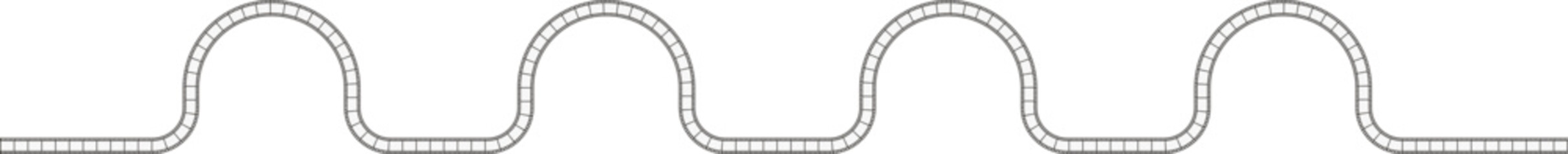 Fototapeta premium A path with four consecutive upward waves in a straight line, containing negative film squares, resembling a classic film strip.