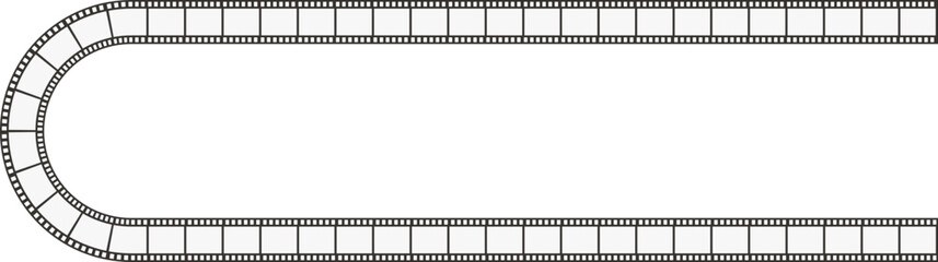 A line path with a single curve, containing negative film squares, resembling a classic film strip.