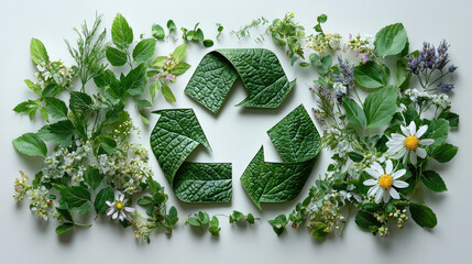 Recycling symbol surrounded by plants