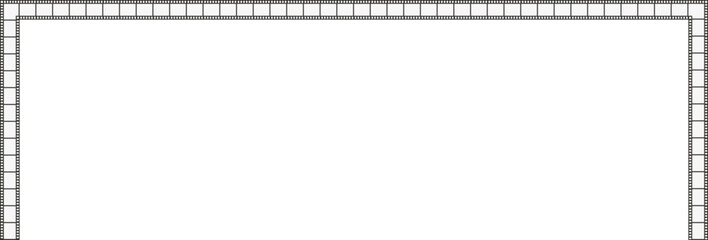 Rectangular film strip frame with an opening on one side.