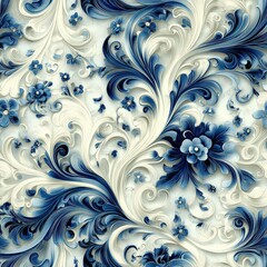 Elegant Blue Floral Pattern on Soft Cream Background Design