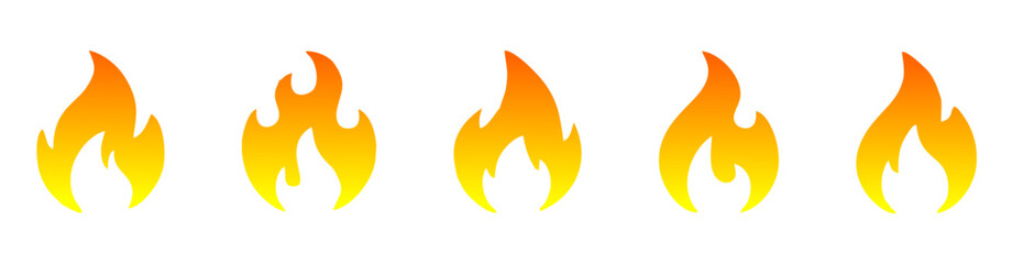 Fire icon collection. Fire flame symbol. Bonfire silhouette logotype. Flames symbols set flat style - stock vector.