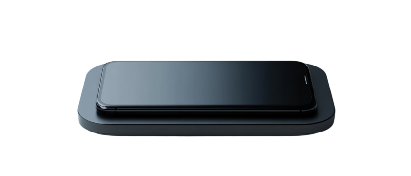 Sleek smartphone on a wireless charging pad.