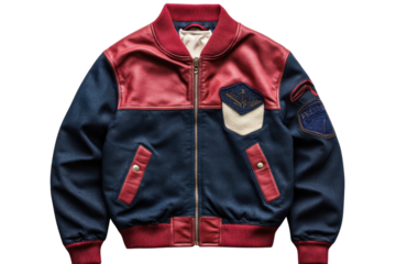 Stylish navy burgundy leather bomber jacket detailed patches vintage feel premium quality