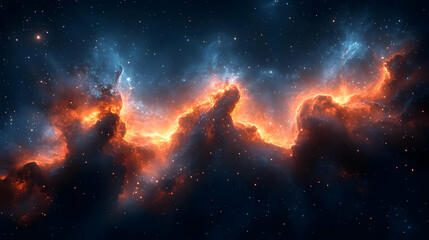 Fototapeta premium Fiery Nebula in Deep Space with Blue and Orange Hues