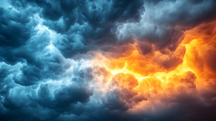 Fototapeta premium Fiery Orange and Dark Blue Storm Clouds
