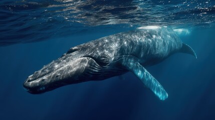 Gray Whale Gliding Through Ocean Depths