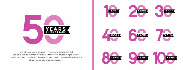 set of anniversary logo flat purple and pink color on white background for celebration moment