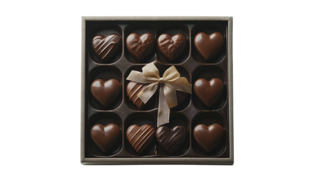 Delicious heart-shaped chocolate assortment box.