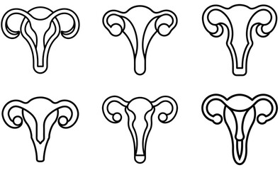 Minimal Uterus Line Art Icons Set for Reproductive Health and Feminine Anatomy