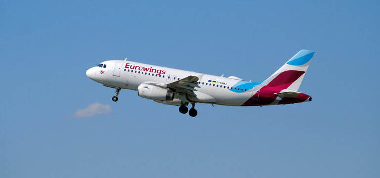 Eurowings Airbus A319 departing from Zurich Airport, Zurich, Switzerland