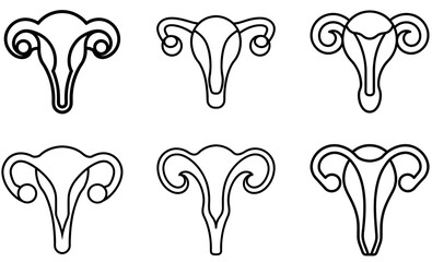 Minimal Uterus Line Art Icons Set for Reproductive Health and Feminine Anatomy