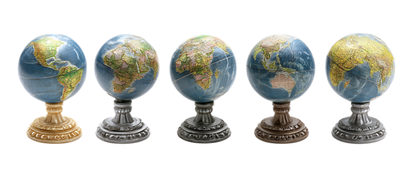 Pack of Globe Against Transparent Background for Travel Branding, Global Marketing, or Educational Projects