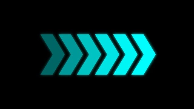 Glowing Forward Blue Arrows Animation, Progress Motion Graphic on Transparent Background, Alpha Channel